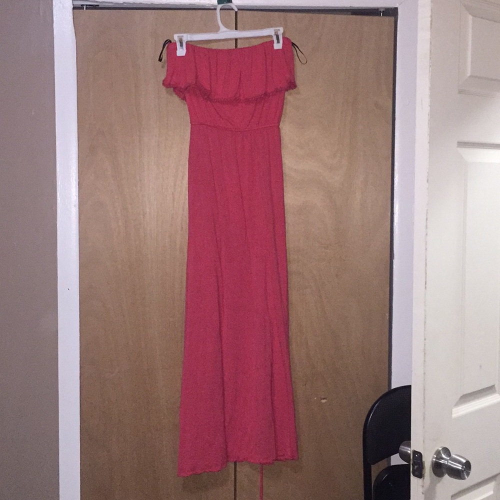 Hot pink flowy top maxi dress with tie waist